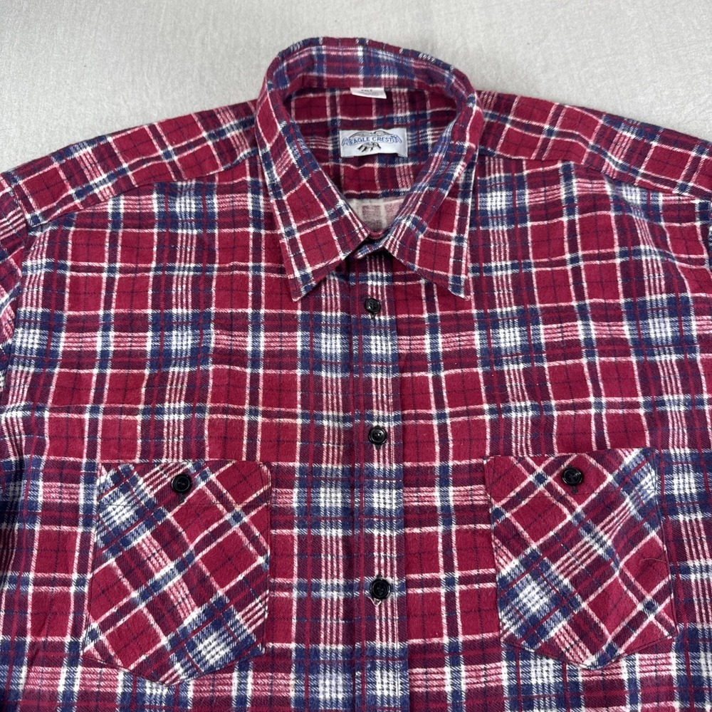 Vintage Eagle Crest Flannel Mens XXLT Plaid Long Sleeve Button Up Red Blue Work